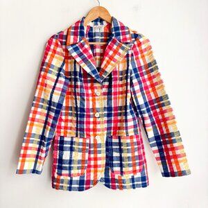 Koret of California Colourful Plaid Seersucker Summer Blazer S
